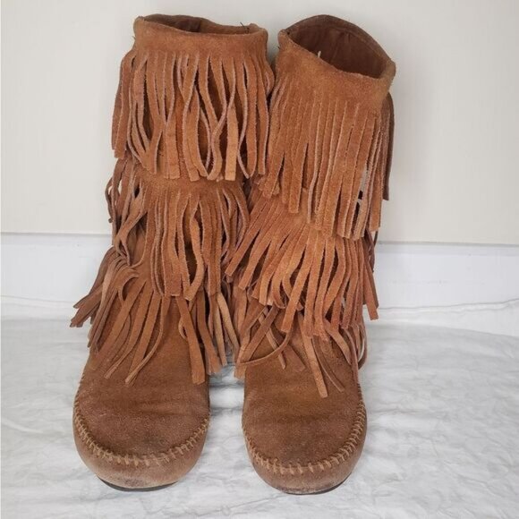 Suede leather fringe moccasin boots - Picture 3 of 6